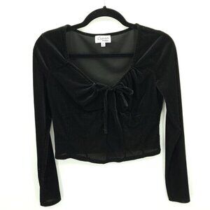 Lavender Moon Stretchy Ribbed Velour Peasant Top M Black